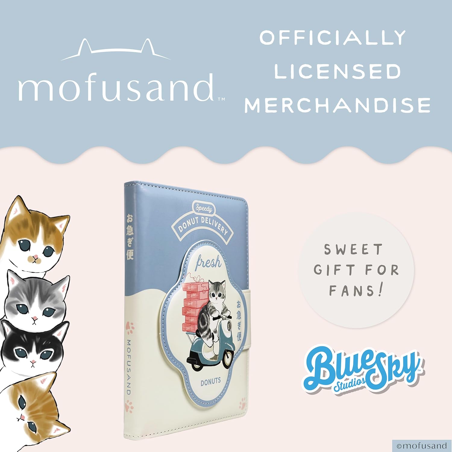 Blue Sky Studios Mofusand - Taccuino con grazioso gatto kawaii, con copertina morbida imbottita e cinturino magnetico, pagine a righe, regalo di cancelleria giapponese