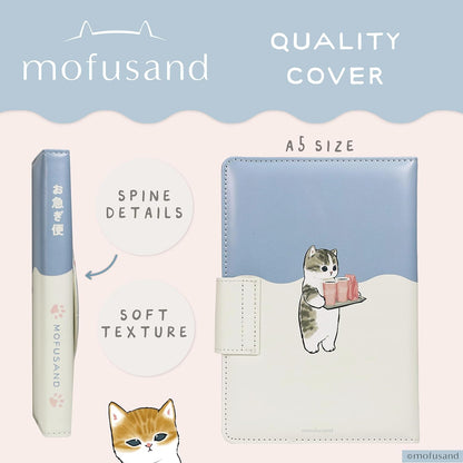 Blue Sky Studios Mofusand - Taccuino con grazioso gatto kawaii, con copertina morbida imbottita e cinturino magnetico, pagine a righe, regalo di cancelleria giapponese