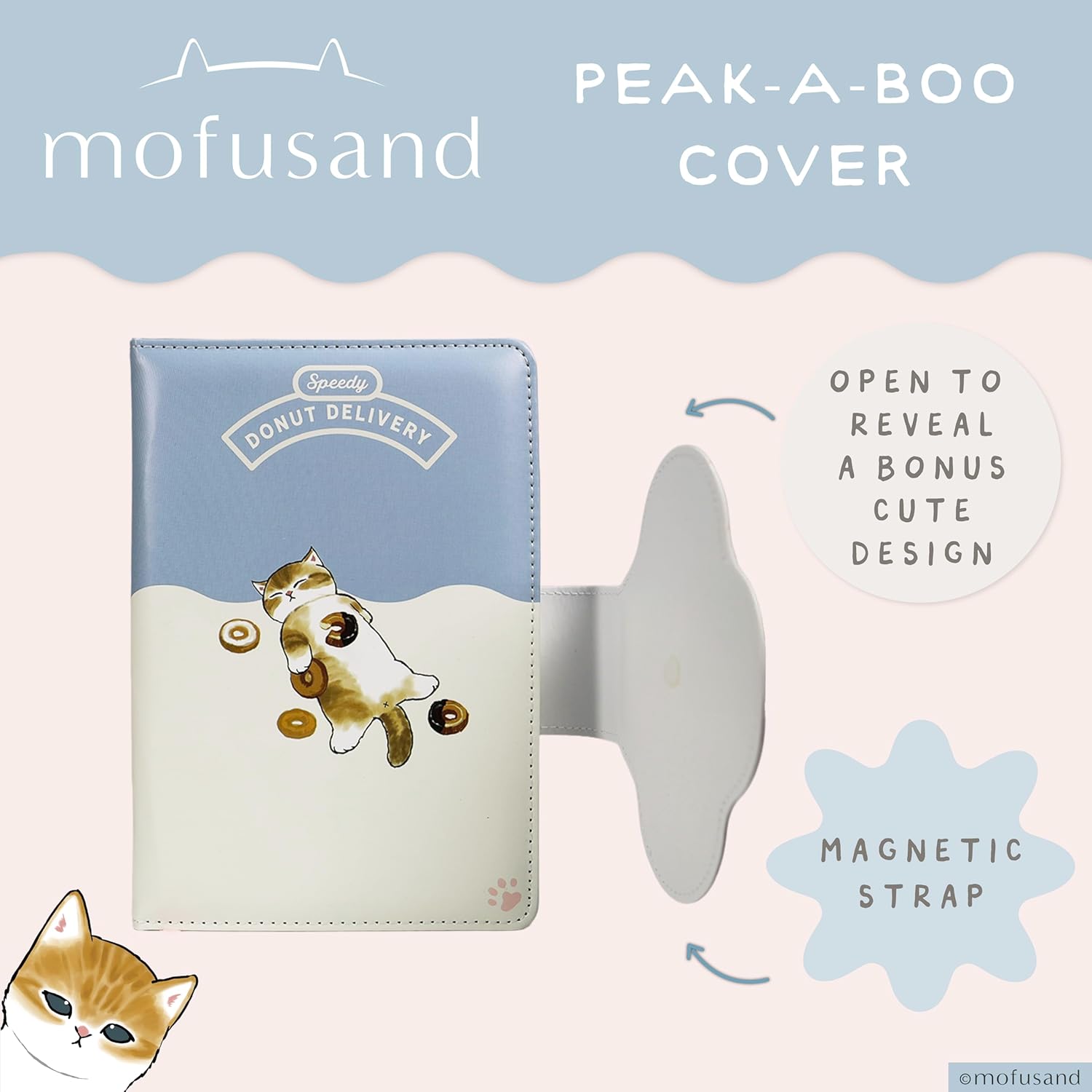 Blue Sky Studios Mofusand - Taccuino con grazioso gatto kawaii, con copertina morbida imbottita e cinturino magnetico, pagine a righe, regalo di cancelleria giapponese