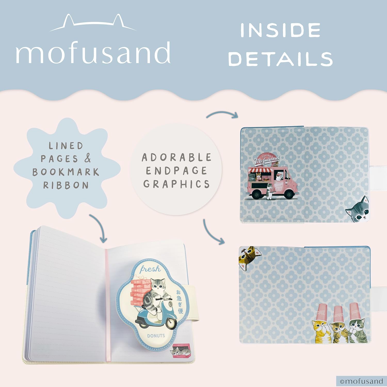 Blue Sky Studios Mofusand - Taccuino con grazioso gatto kawaii, con copertina morbida imbottita e cinturino magnetico, pagine a righe, regalo di cancelleria giapponese