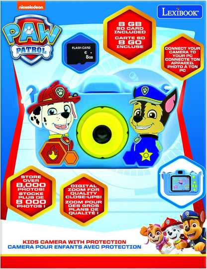 Lexibook DJ078PA Chase, Marshall, Paw Patrol, 4-in-1 camera for children with protection, video, MP3 and game functions, 15 frames to personalise your photos, 8 GB memory card included