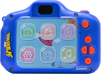 Lexibook, Spider-Man, Fotocamera 4-in-1 per bambini con protezione, Funzioni foto, video, MP3 e giochi, 15 cornici per personalizzare le tue foto, Scheda di memoria da 8 GB inclusa, DJ078SP