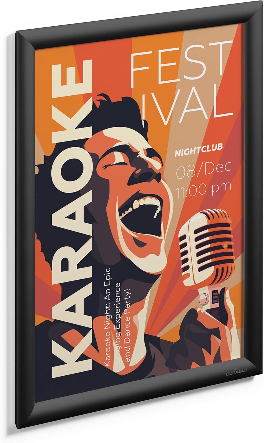 Durable Aluminium Snap Frame A3 - Black - Pack of 1 - Wall Mounted Via Self-Adhesive Pads or Screw Set - for Displaying Menus, Posters, Safety Info, etc.