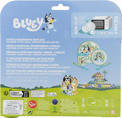 `Bluey - Non Slip 5 Pcs Bicolor Premium Set ( Plate, Bowl, Tumbler, Cutlery ) In Box`