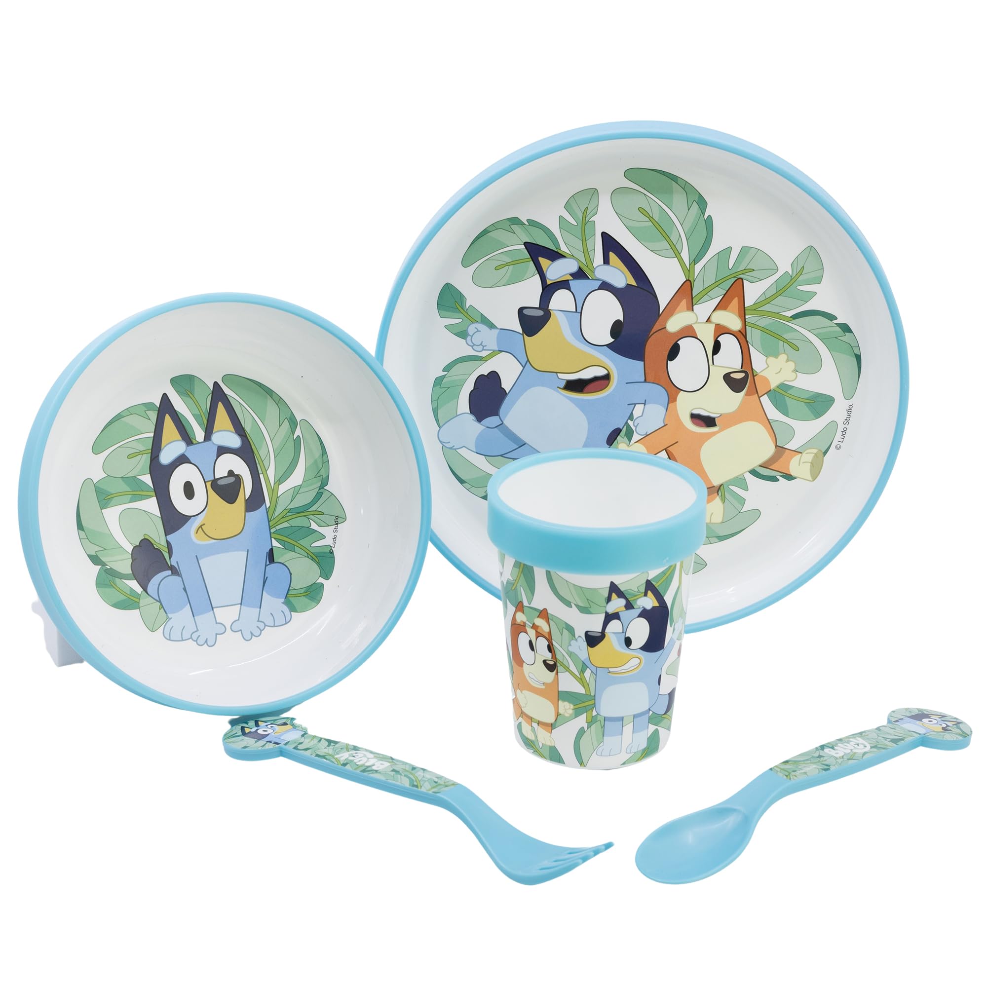 `Bluey - Non Slip 5 Pcs Bicolor Premium Set ( Plate, Bowl, Tumbler, Cutlery ) In Box`