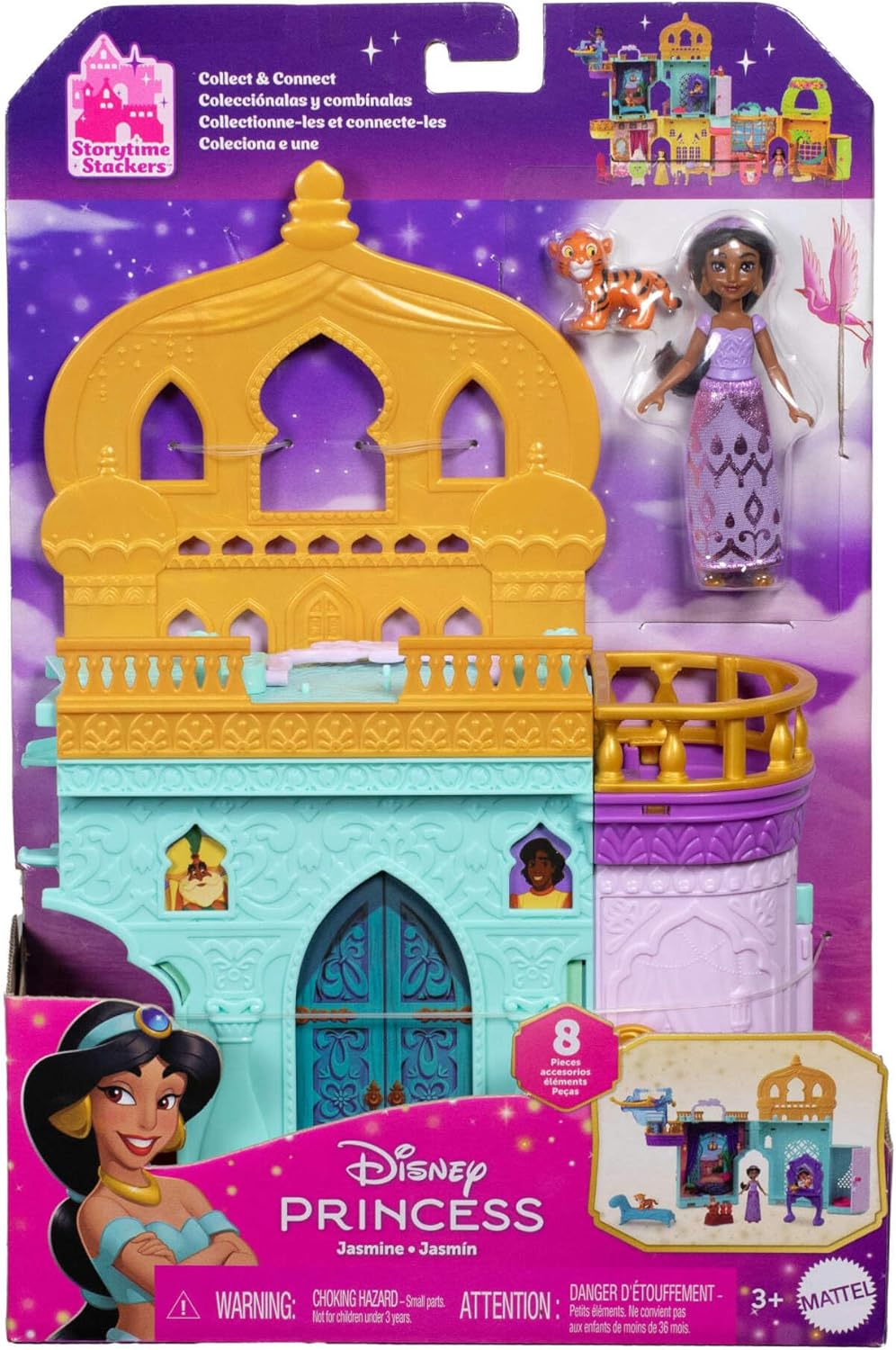 Mattel Disney Frozen Toys, Storytime Stackers Jasmine's Palace, Stackable Doll House with Small Doll, 2 Friends & 8 Pieces, Inspired by Disney's Aladdin Movie, JDP56