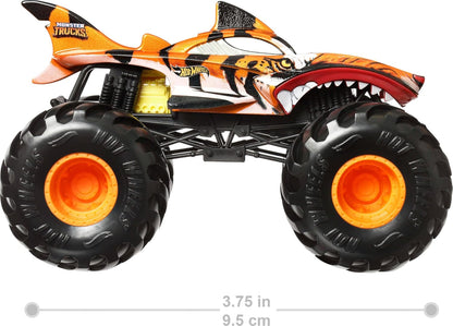 Hot Wheels Monstertrucks Tiger Shark, Grote Monstertruck, schaal 1:24, gegoten speelgoedtruck met gigantische wielen en coole ontwerpen, JDR02