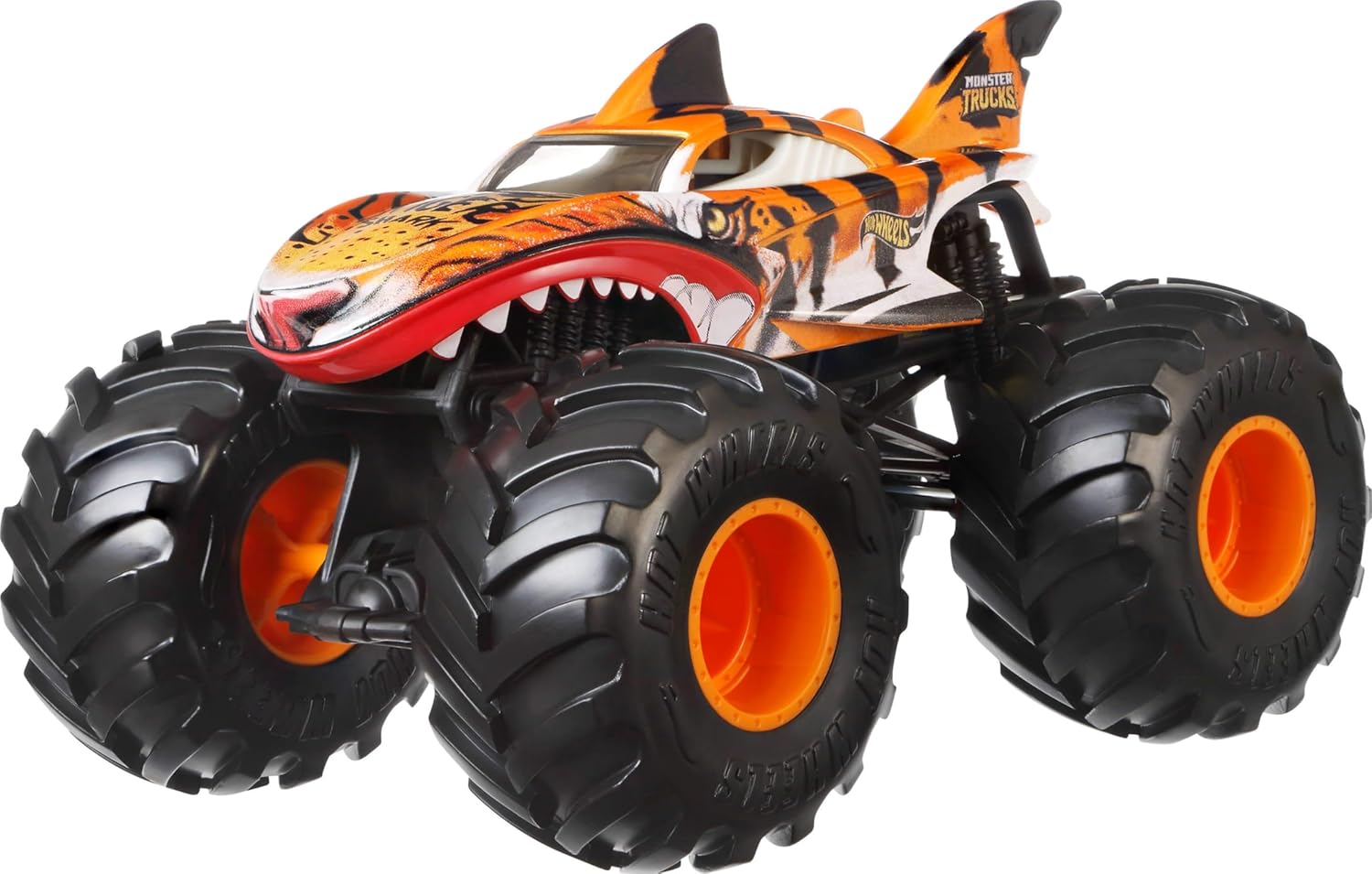 Hot Wheels Monstertrucks Tiger Shark, Grote Monstertruck, schaal 1:24, gegoten speelgoedtruck met gigantische wielen en coole ontwerpen, JDR02