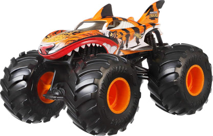 Hot Wheels Monstertrucks Tiger Shark, Grote Monstertruck, schaal 1:24, gegoten speelgoedtruck met gigantische wielen en coole ontwerpen, JDR02