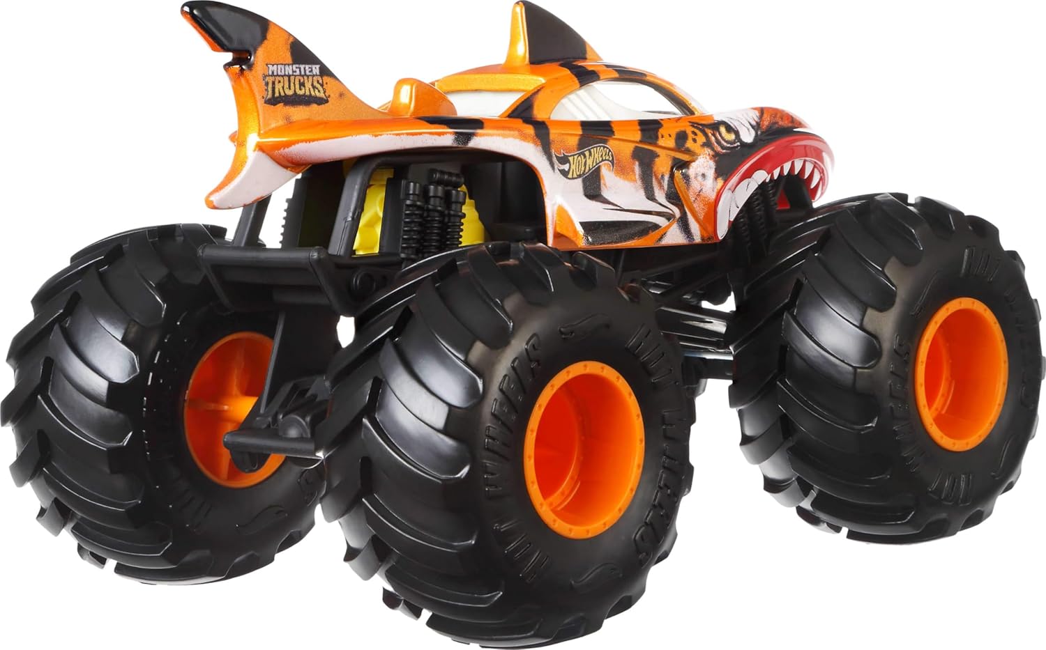 Hot Wheels Monstertrucks Tiger Shark, Grote Monstertruck, schaal 1:24, gegoten speelgoedtruck met gigantische wielen en coole ontwerpen, JDR02
