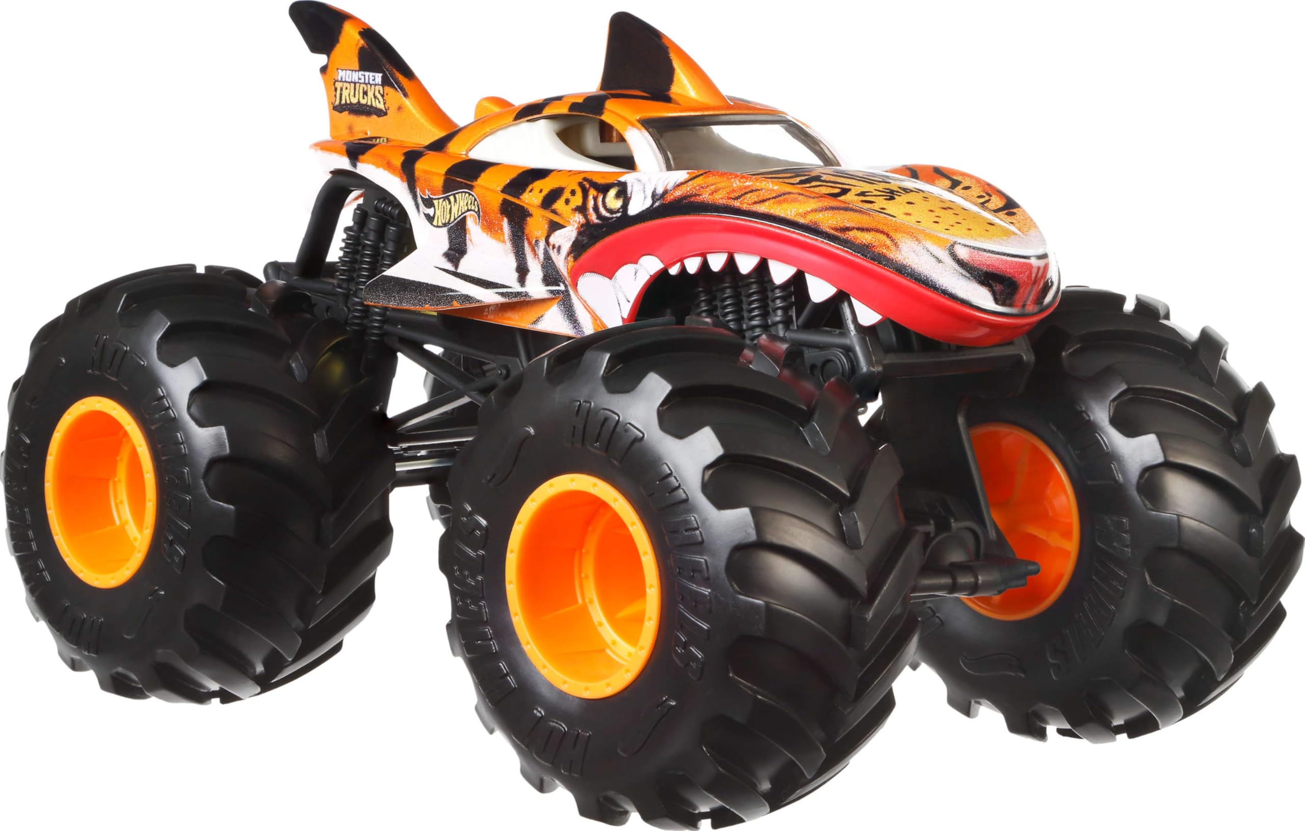 Hot Wheels Monstertrucks Tiger Shark, Grote Monstertruck, schaal 1:24, gegoten speelgoedtruck met gigantische wielen en coole ontwerpen, JDR02