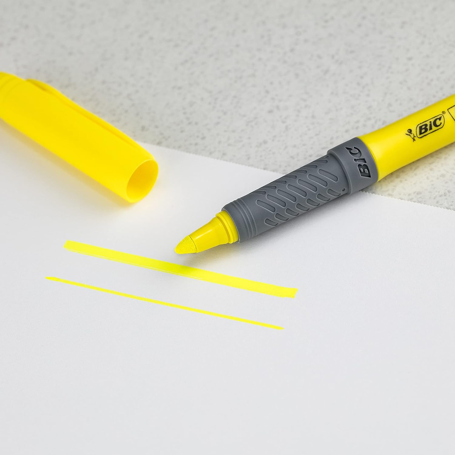 BIC 811935 Pack of 12 Yellow Bevelled Tip Marker Pens (Yellow, Bevelled Tip, Yellow, Grey, Round, 12 Pieces