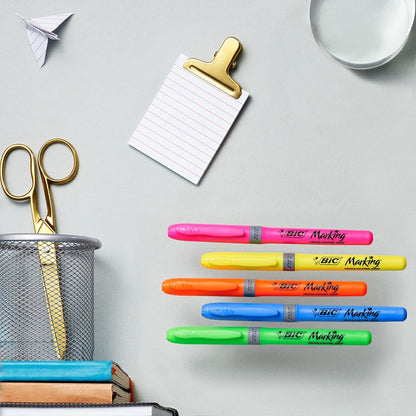 BIC 811935 Pack of 12 Yellow Bevelled Tip Marker Pens (Yellow, Bevelled Tip, Yellow, Grey, Round, 12 Pieces