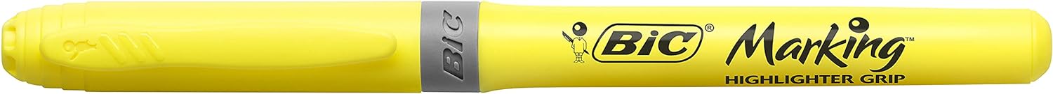 BIC 811935 Pack of 12 Yellow Bevelled Tip Marker Pens (Yellow, Bevelled Tip, Yellow, Grey, Round, 12 Pieces