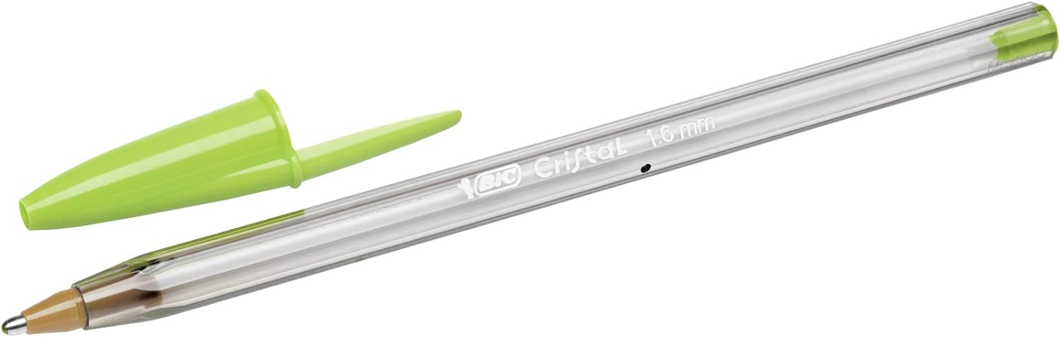 BIC Cristal Fun Ballpoint Pens Wide Point (1.6 mm) – Lime Green, Box of 20