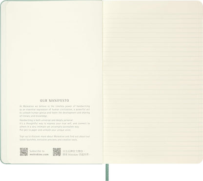 Moleskine Classic Ruled Notebook, With Hard Cover and Elastic Closure, Sage Green, Large Format 13 x 21 cm