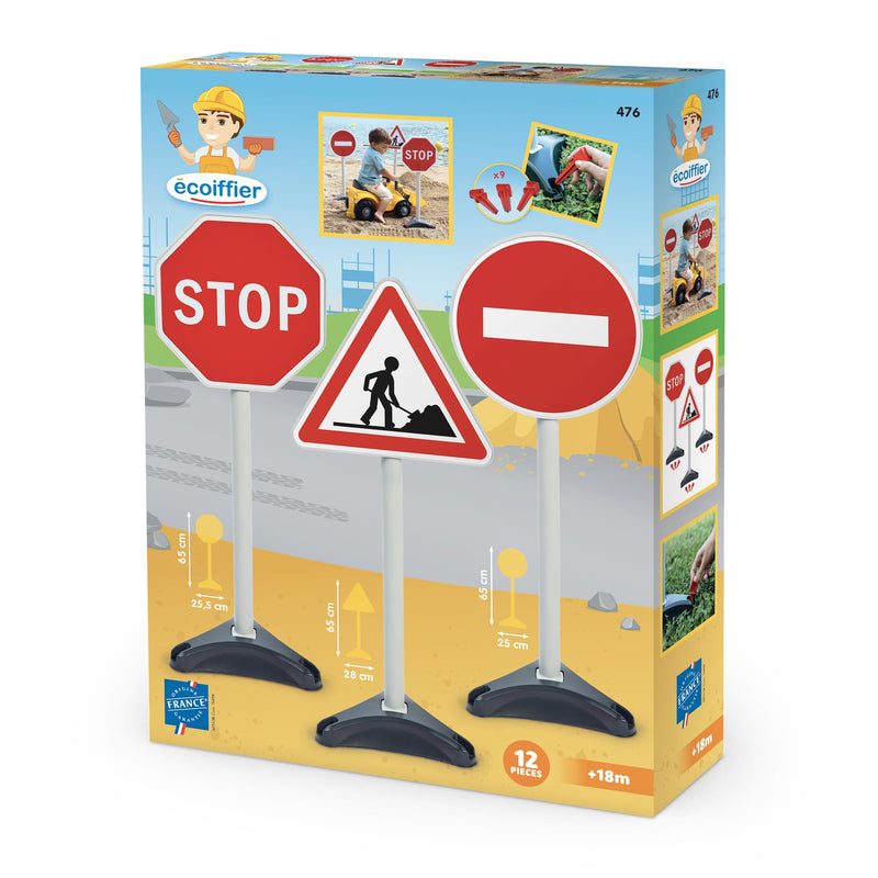 Ecoiffier - Kinderspel met 3 verkeersborden 65 cm - Werken voor vloerbevestiging inbegrepen - Imitatiespel - Vanaf 18 maanden - Speelgoed voor kinderen - 476 - Garantie Frankrijk