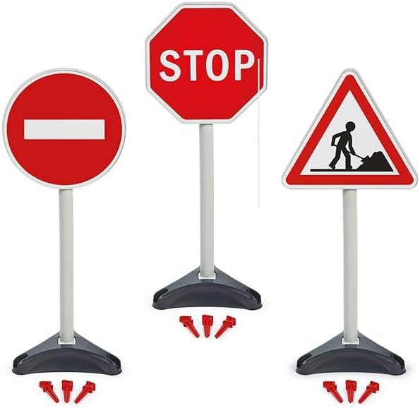 Ecoiffier - Kinderspel met 3 verkeersborden 65 cm - Werken voor vloerbevestiging inbegrepen - Imitatiespel - Vanaf 18 maanden - Speelgoed voor kinderen - 476 - Garantie Frankrijk