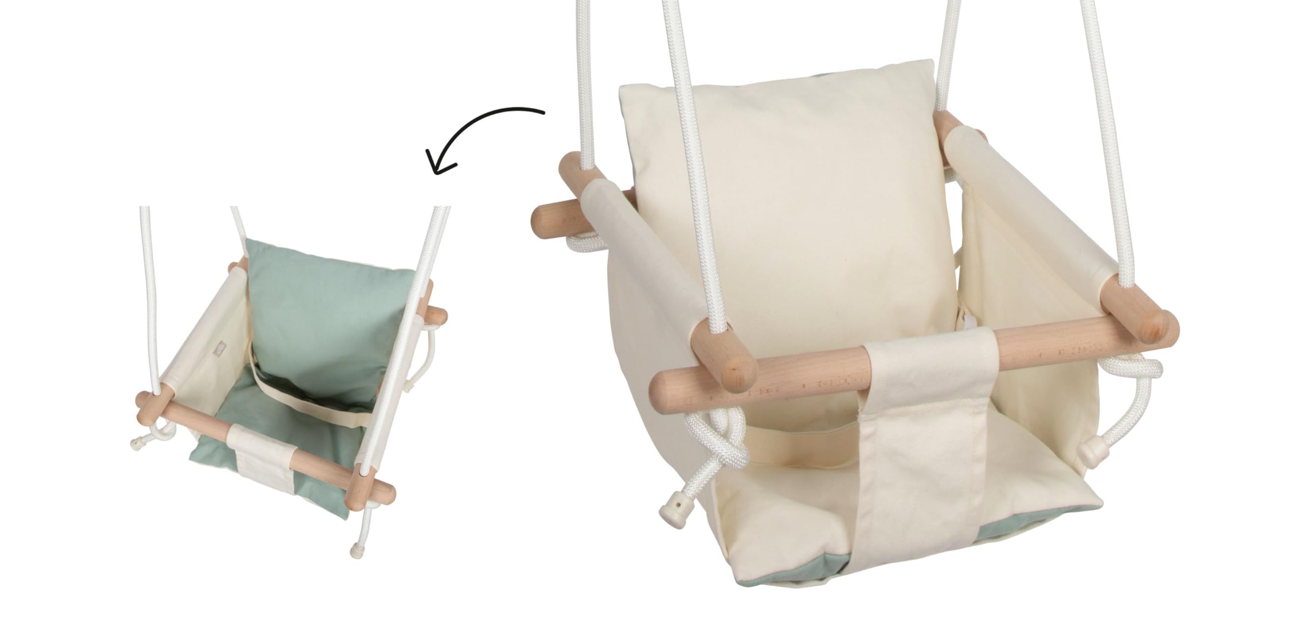 small foot schommel beige, met verwijderbaar omkeerbaar kussen en verstelbare riem, voor baby's en peuters vanaf 12 maanden, 12800
