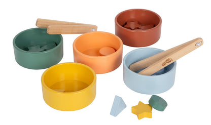 small foot Montessori sorteerspel met tang, gemaakt van FSC® 100% gecertificeerd hout, met 5 gekleurde schalen & 15 sorteerelementen, vanaf 1 jaar, 12814