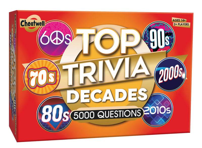 Cheatwell Games Top Trivia Decades Quiz Game - 5000 Questions To Test Your Knowledge Of Music, Film, TV, Science, Food, Drink, Culture, General Knowledge From The Last 60 Years, For Ages 14 Plus