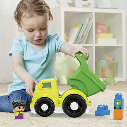 MEGA BLOKS Toddler Building BlocksToy Car with 1 Block Buddies Figure, Raphy Recycling Truck for Toddlers 1-3