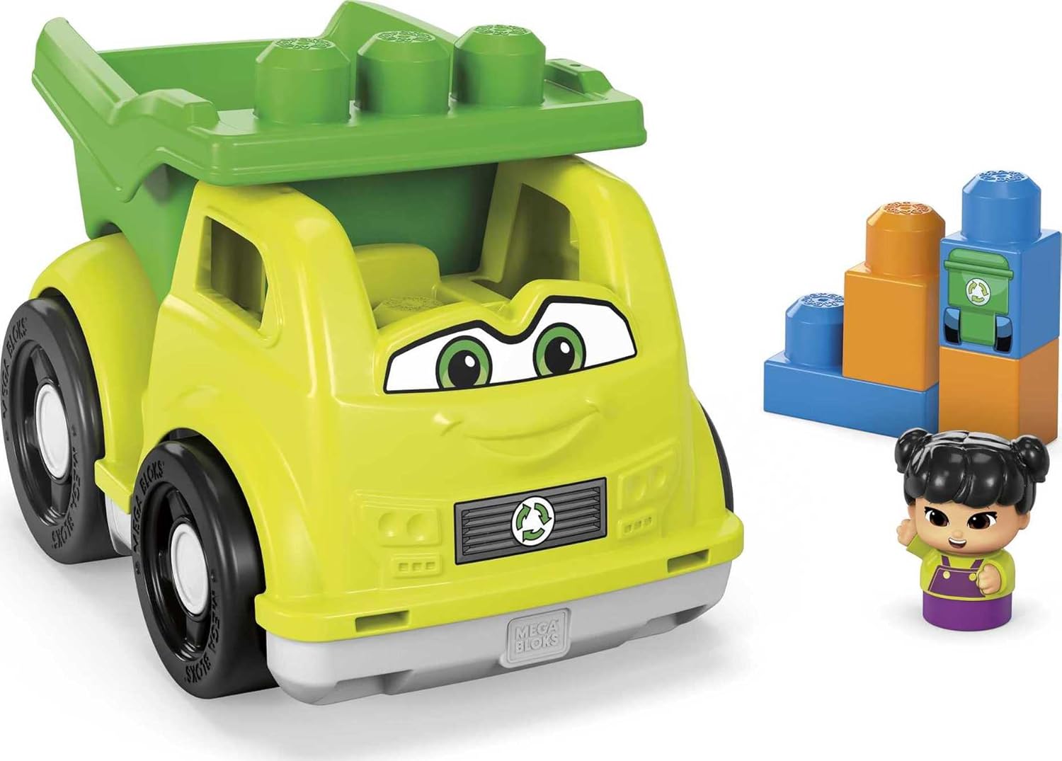 MEGA BLOKS Toddler Building BlocksToy Car with 1 Block Buddies Figure, Raphy Recycling Truck for Toddlers 1-3