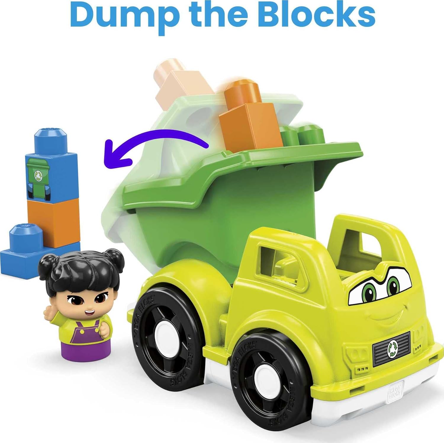 MEGA BLOKS Toddler Building BlocksToy Car with 1 Block Buddies Figure, Raphy Recycling Truck for Toddlers 1-3