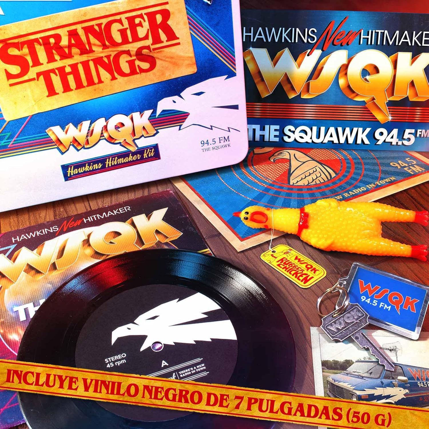 Doctor Collector Stranger Things WSQK Hawkins Hitmaker Memories Collector's Box, Limited edition, Metal Collector's Box with exclusive vinyl and official replicas
