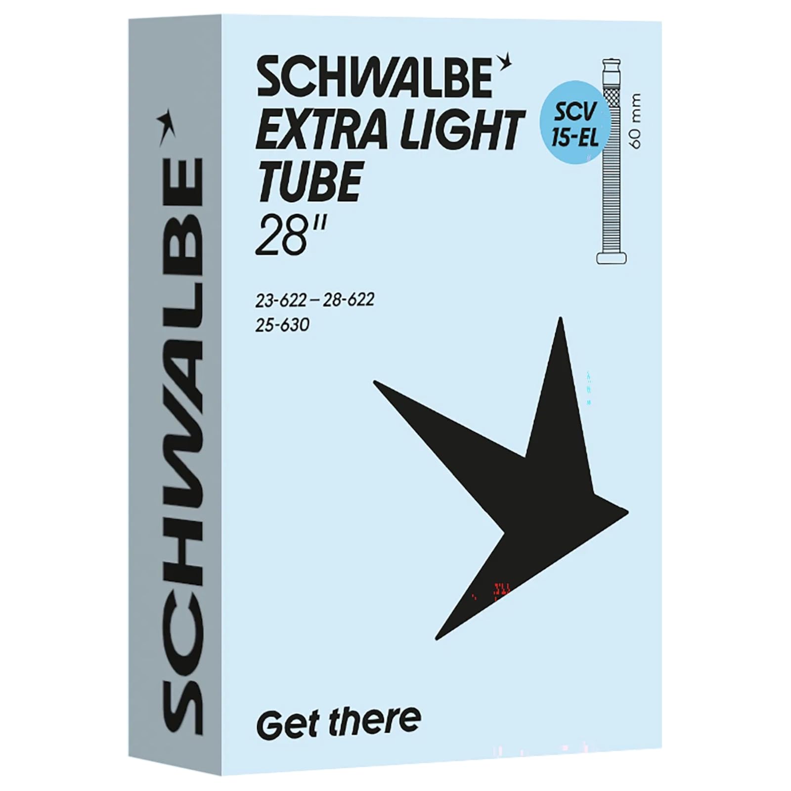 Schwalbe Bicycle Inner Tube SCV15-EL Extra Light 23/28-622/630 IB Black 60 mm