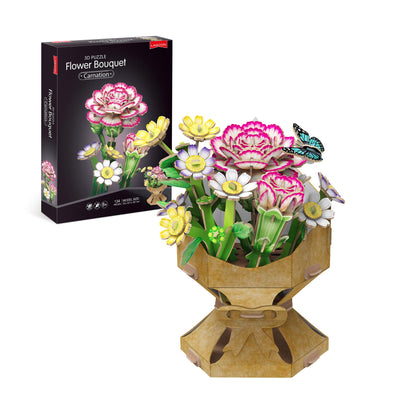 University Games Carnation Flower Bouquet 3D Puzzle – Press & Pop DIY 134 Piece Floral Puzzle – Everlasting Carnation & Daisy Bouquet Craft – Elegant Home Décor & Gift