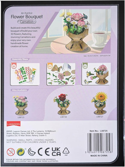 University Games Carnation Flower Bouquet 3D Puzzle – Press & Pop DIY 134 Piece Floral Puzzle – Everlasting Carnation & Daisy Bouquet Craft – Elegant Home Décor & Gift