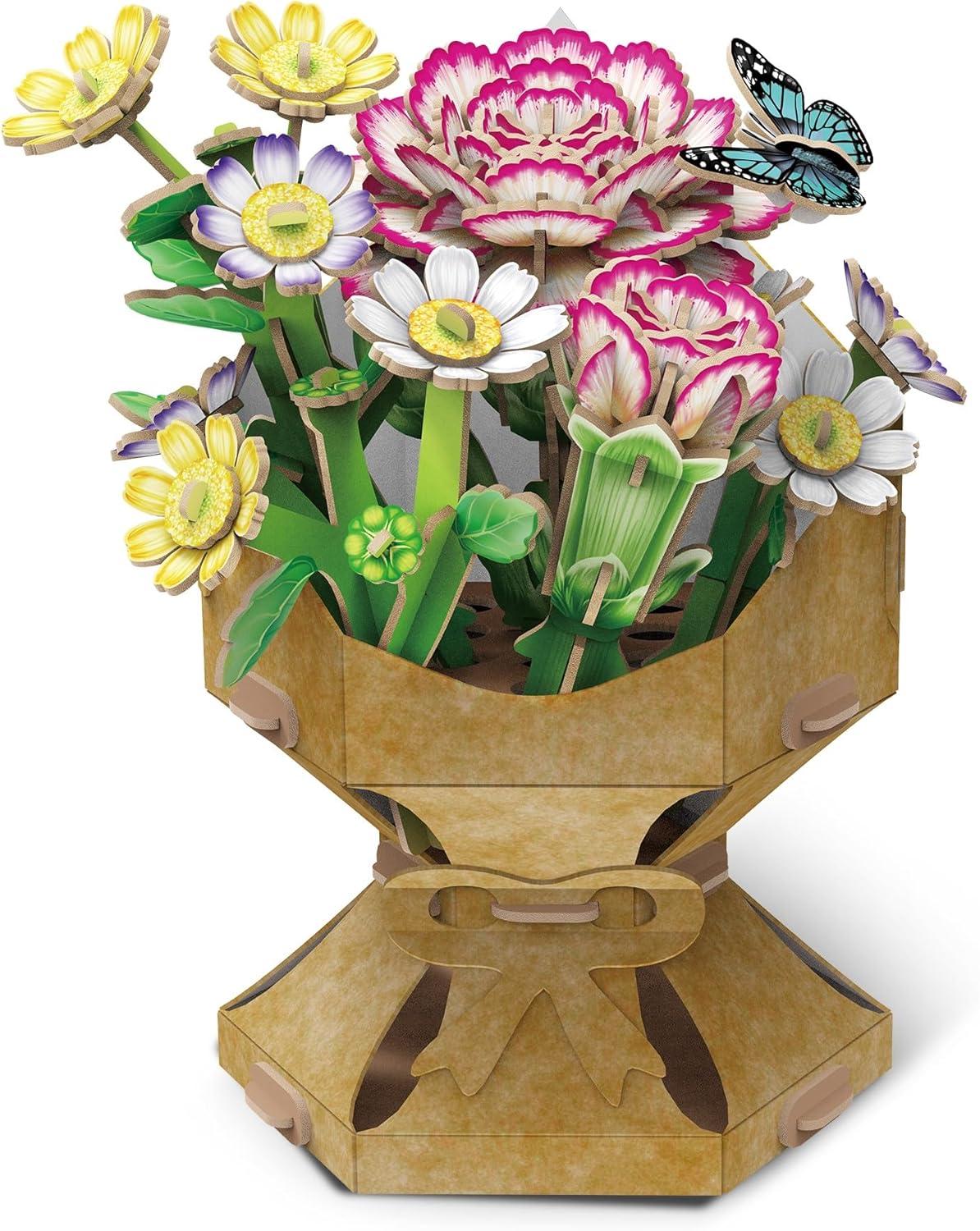 University Games Carnation Flower Bouquet 3D Puzzle – Press & Pop DIY 134 Piece Floral Puzzle – Everlasting Carnation & Daisy Bouquet Craft – Elegant Home Décor & Gift