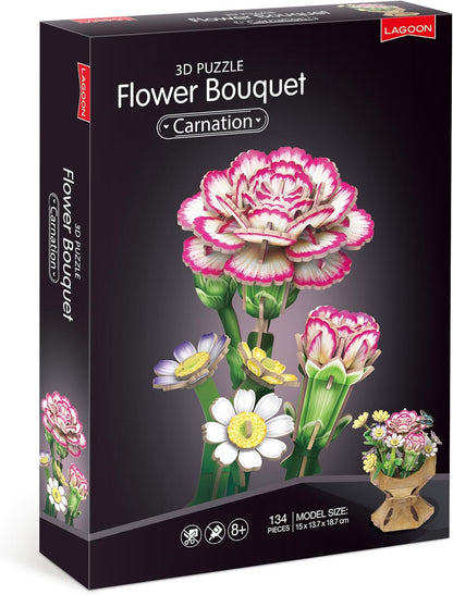 University Games Carnation Flower Bouquet 3D Puzzle – Press & Pop DIY 134 Piece Floral Puzzle – Everlasting Carnation & Daisy Bouquet Craft – Elegant Home Décor & Gift