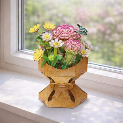University Games Carnation Flower Bouquet 3D Puzzle – Press & Pop DIY 134 Piece Floral Puzzle – Everlasting Carnation & Daisy Bouquet Craft – Elegant Home Décor & Gift
