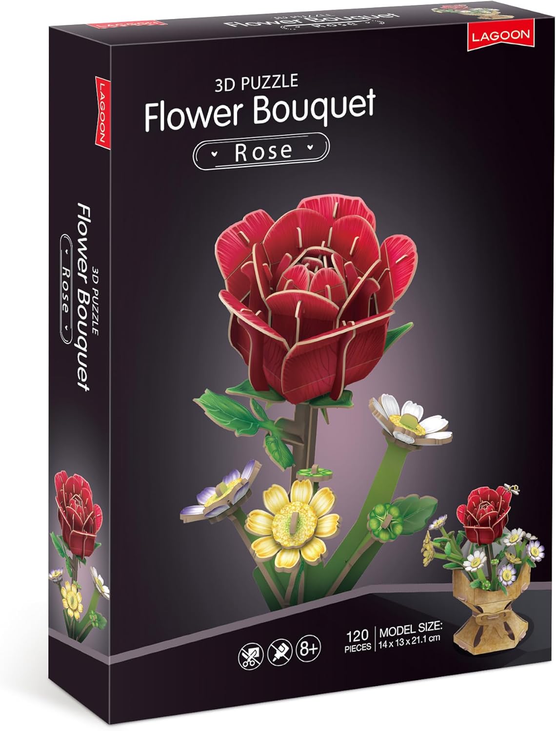Product image University Games Rose Flower Bouquet 3D Puzzle – Press & Pop DIY Floral 3D Jigsaw with 120 Precision Pieces – Elegant Flower Puzzle Craft for Adults & Kids – Home Decor Gift