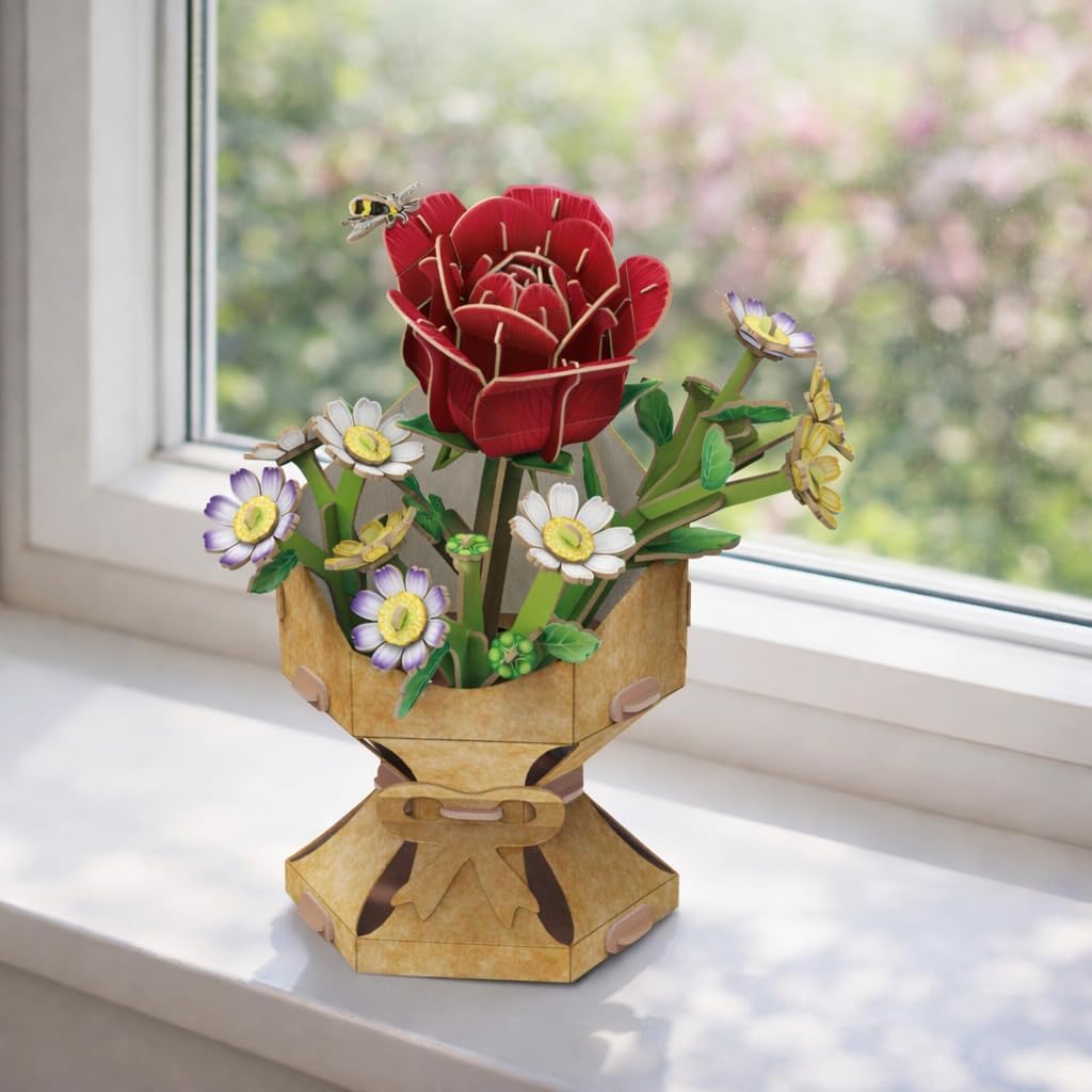 Product image University Games Rose Flower Bouquet 3D Puzzle – Press & Pop DIY Floral 3D Jigsaw with 120 Precision Pieces – Elegant Flower Puzzle Craft for Adults & Kids – Home Decor Gift