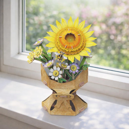 University Games Sunflower Flower Bouquet 3D Puzzle – DIY Press‑Together 102 Piece Floral Puzzle – Everlasting Sunflower & Daisy Bouquet Craft – Relaxing Home Decor Gift