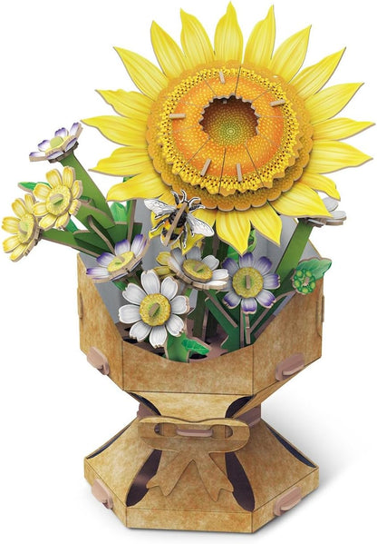 University Games Sunflower Flower Bouquet 3D Puzzle – DIY Press‑Together 102 Piece Floral Puzzle – Everlasting Sunflower & Daisy Bouquet Craft – Relaxing Home Decor Gift