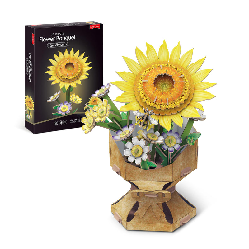 University Games Sunflower Flower Bouquet 3D Puzzle – DIY Press‑Together 102 Piece Floral Puzzle – Everlasting Sunflower & Daisy Bouquet Craft – Relaxing Home Decor Gift