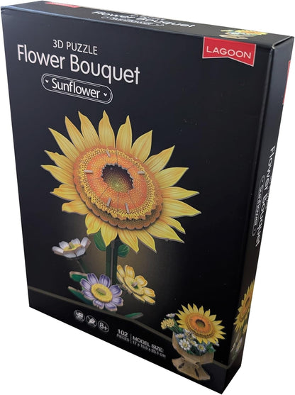 University Games Sunflower Flower Bouquet 3D Puzzle – DIY Press‑Together 102 Piece Floral Puzzle – Everlasting Sunflower & Daisy Bouquet Craft – Relaxing Home Decor Gift