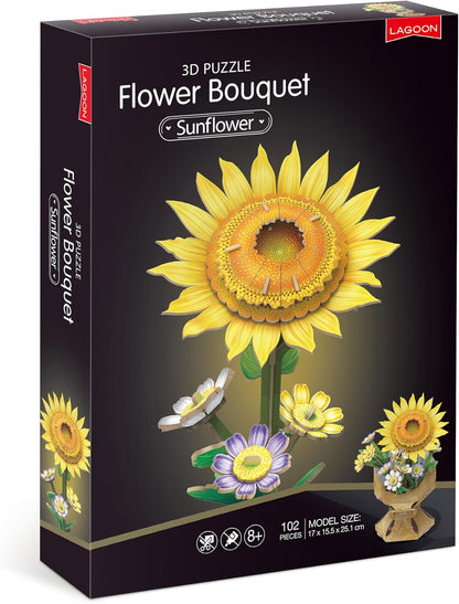 University Games Sunflower Flower Bouquet 3D Puzzle – DIY Press‑Together 102 Piece Floral Puzzle – Everlasting Sunflower & Daisy Bouquet Craft – Relaxing Home Decor Gift