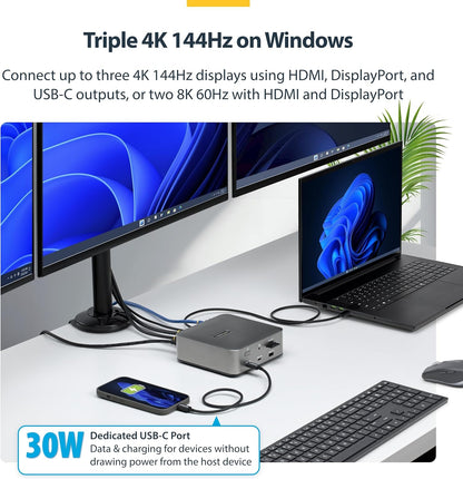 StarTech Thunderbolt 5 Dock, Dual 8K 60Hz, Triple 4K for Windows, Up to Dual 6K 60Hz for Mac - TB5 & USB4 Docking station with 120Gbps max transfer, 140W PD, 30W Phone, USB 10Gbps (215UE-TB5USB4DOCK