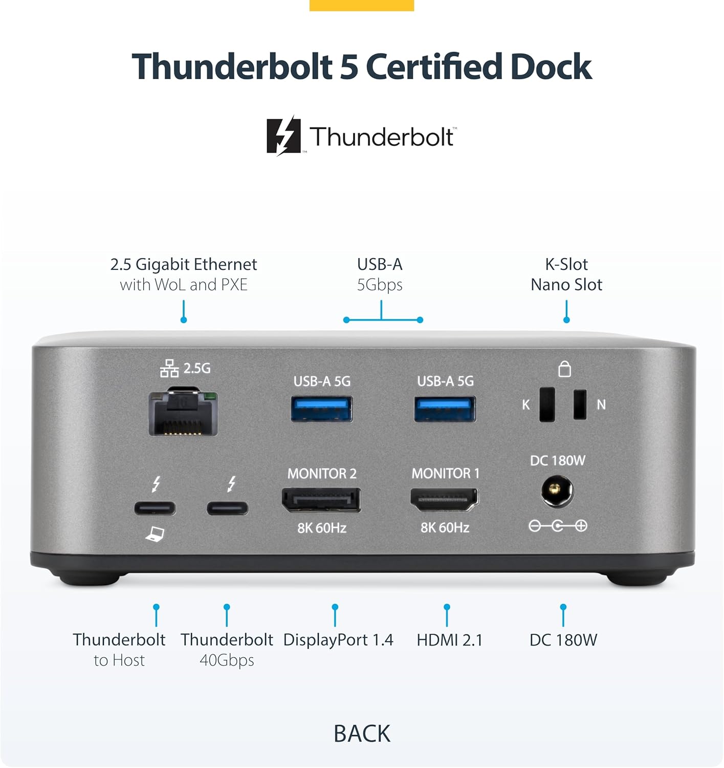StarTech Thunderbolt 5 Dock, Dual 8K 60Hz, Triple 4K for Windows, Up to Dual 6K 60Hz for Mac - TB5 & USB4 Docking station with 120Gbps max transfer, 140W PD, 30W Phone, USB 10Gbps (215UE-TB5USB4DOCK