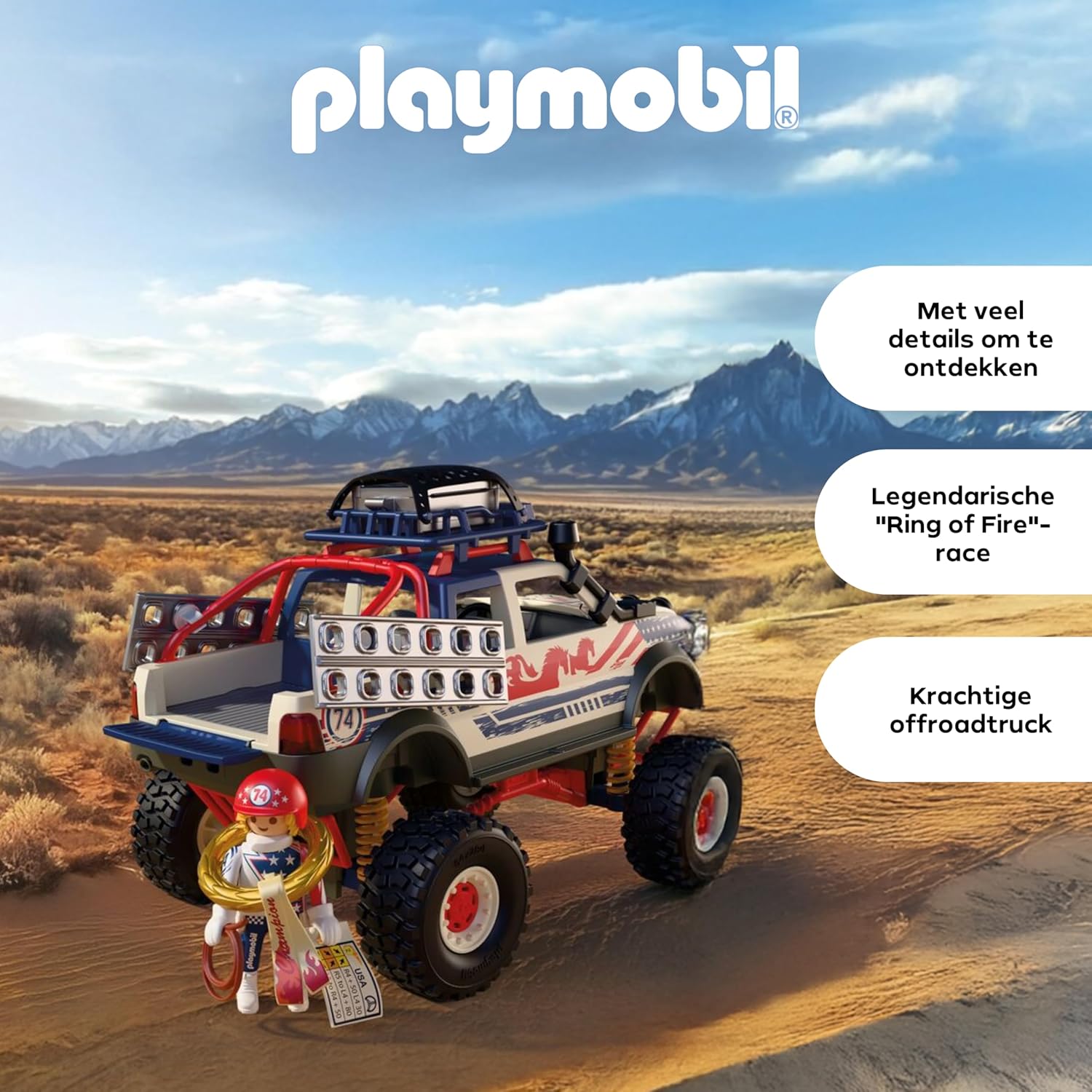 PLAYMOBIL | Cars | Offroad vrachtwagen | Terreinwagen met lier en brugplaten | speelgoedauto voor kinderen vanaf 4 jaar | 72061