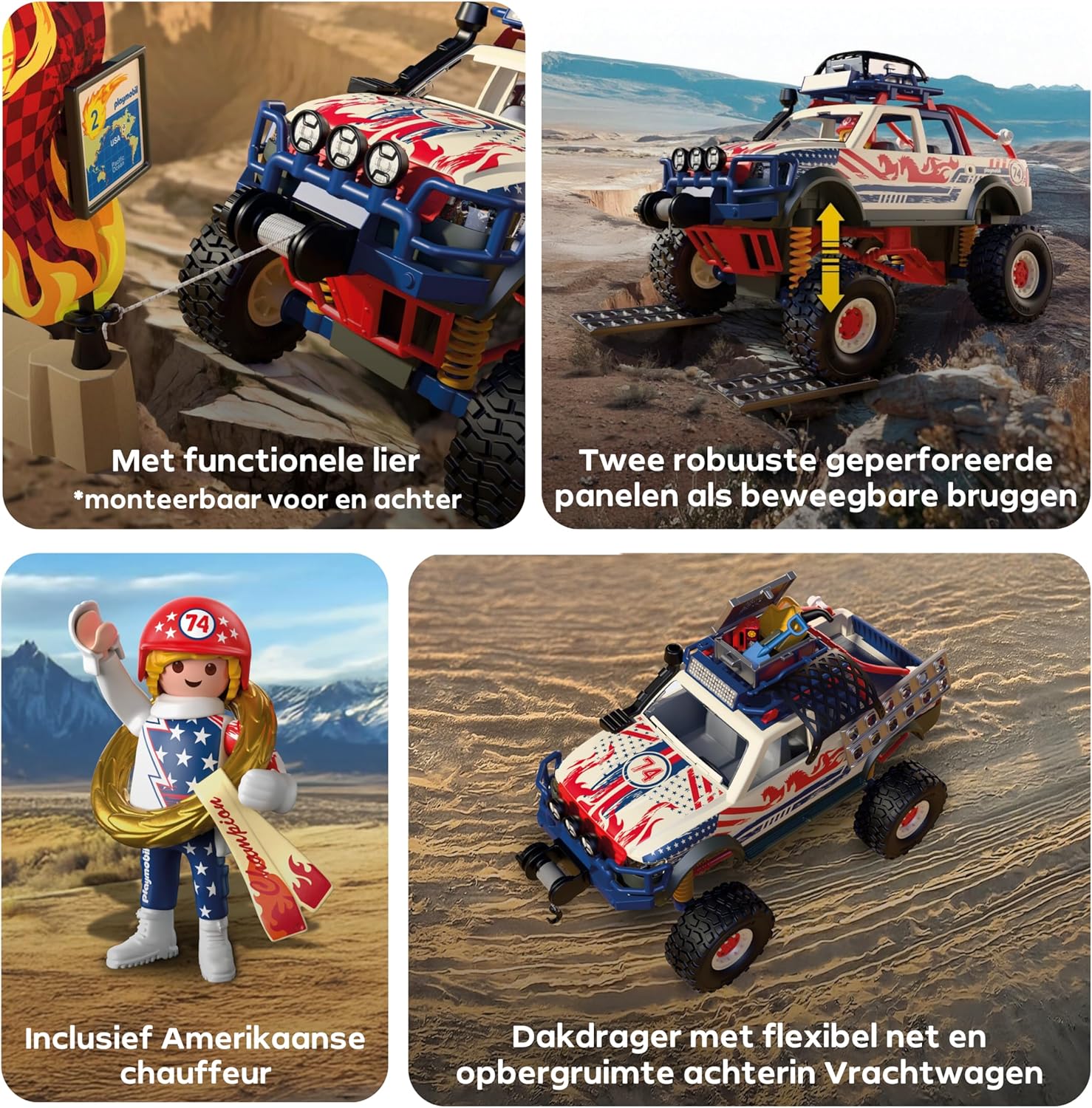 PLAYMOBIL | Cars | Offroad vrachtwagen | Terreinwagen met lier en brugplaten | speelgoedauto voor kinderen vanaf 4 jaar | 72061