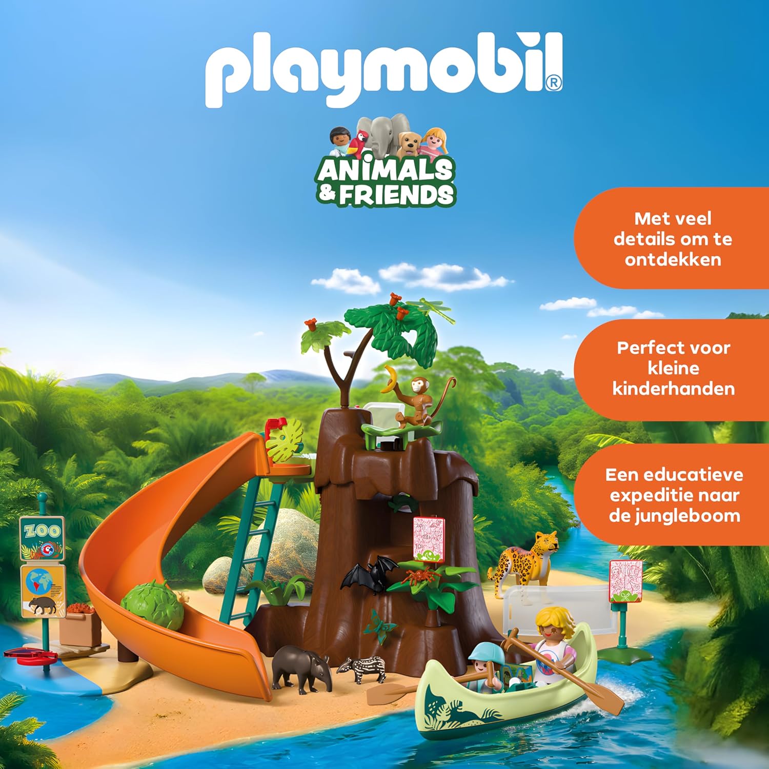 Playmobil | Animals & Friends | Zoo Jungle Adventure | Large jungle tree with canoe and catapult blade | children's toy for ages 4 and up | 72071