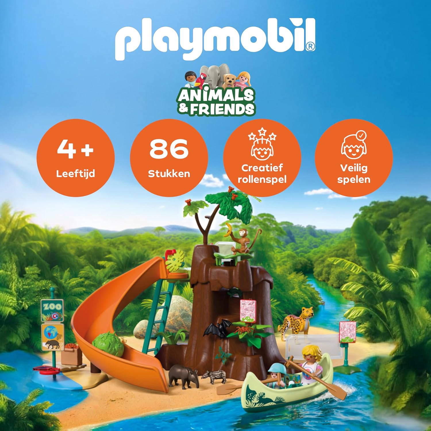 Playmobil | Animals & Friends | Zoo Jungle Adventure | Large jungle tree with canoe and catapult blade | children's toy for ages 4 and up | 72071