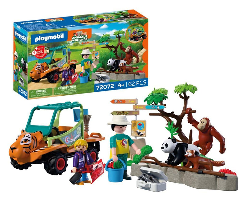 Playmobil | Animals & Friends | Zookeeper with vehicle | Vehicle with tiger head design and 3 animals | children's toy for ages 4 and up | 72072