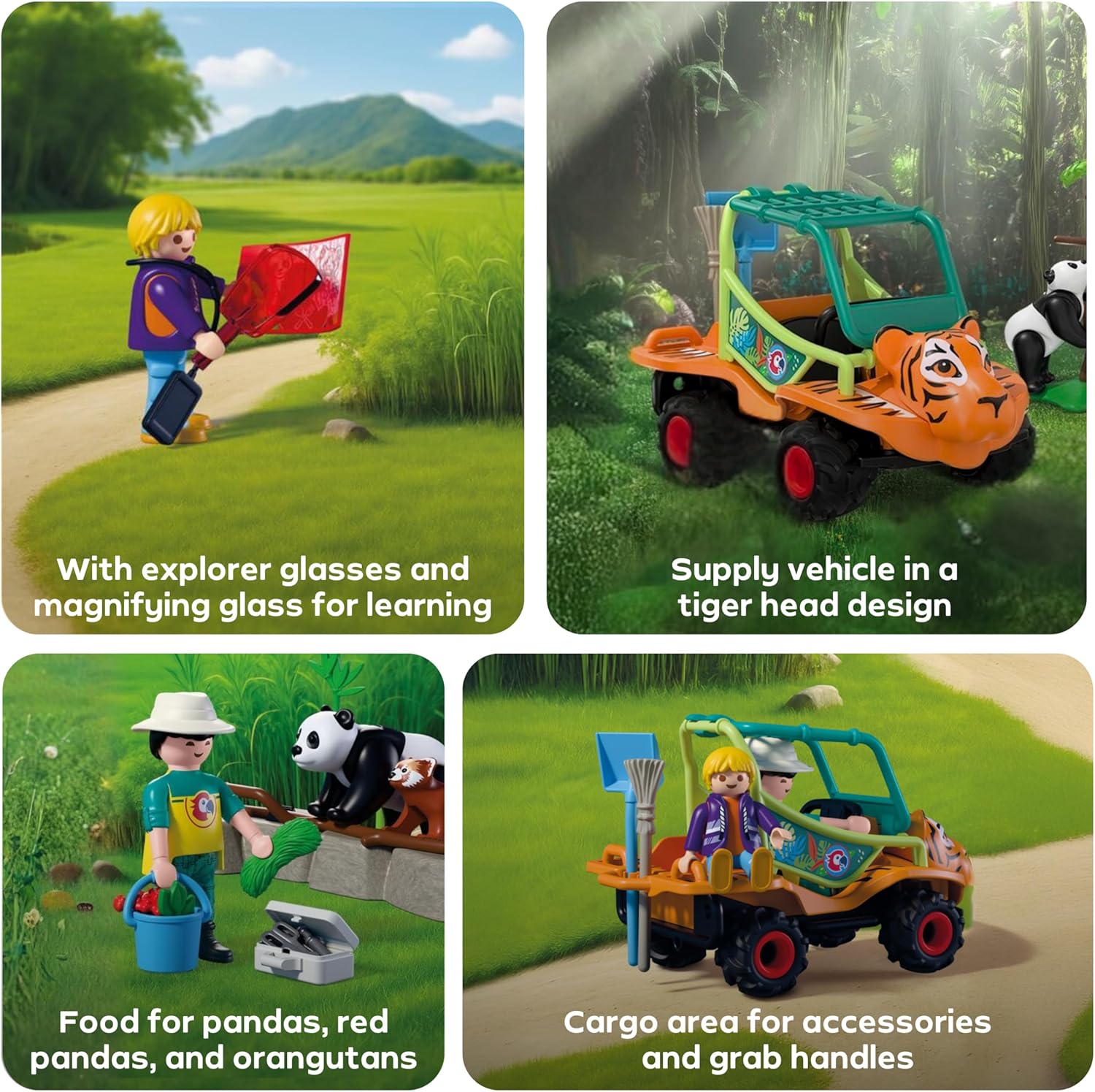 Playmobil | Animals & Friends | Zookeeper with vehicle | Vehicle with tiger head design and 3 animals | children's toy for ages 4 and up | 72072